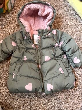 GAP Olive Baby Jacket with Pink Sherpa Lining